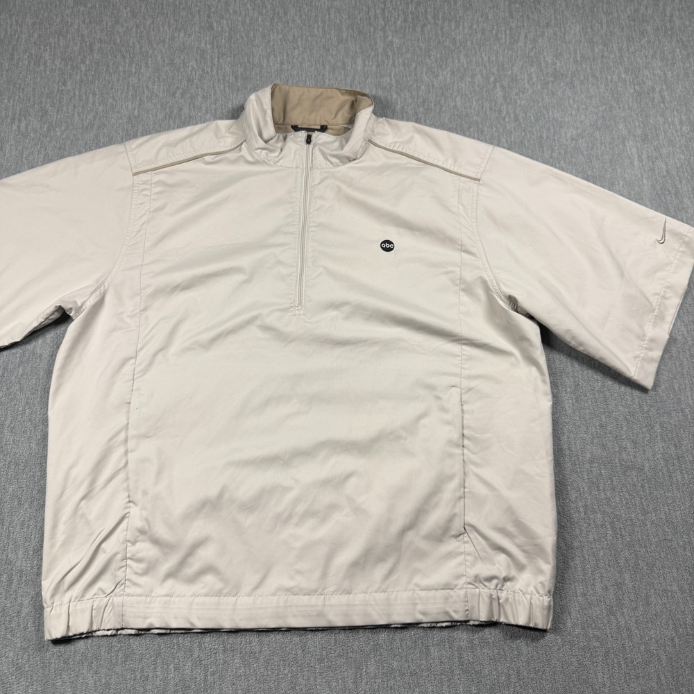 Nike Golf Windbreaker Men M Beige Quarter Zip Short Sleeve Pullover ABC Logo